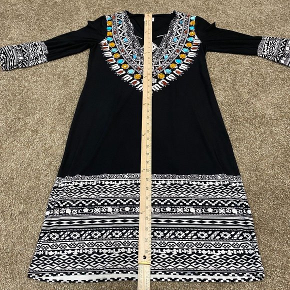Chico's Beaded Southwestern Dress Size Small 0, Size 4 Stretch Colorful Bell Sle - Picture 10 of 12
